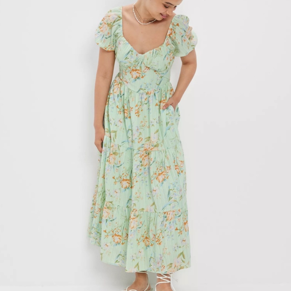 AE Floral Open Back Corset Midi Dress